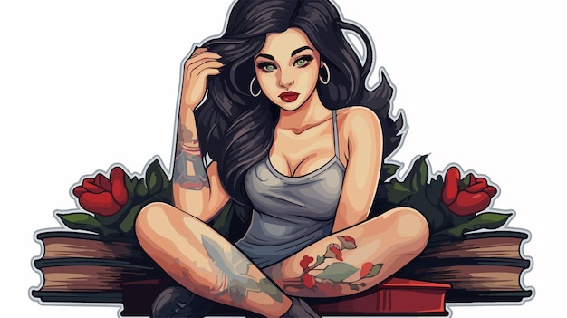 Vector traditional pinup girl tattoo sticker