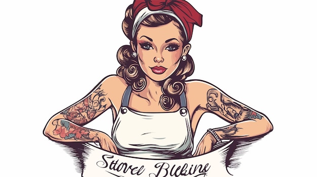 Vector traditional pinup waitress tattoo design in vintage style