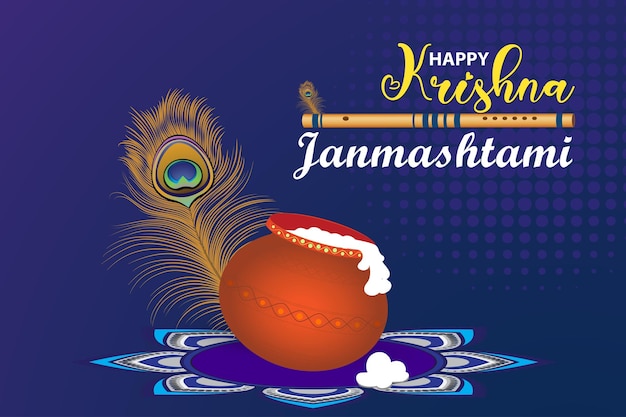 Traditional Poster Design for Hindu Festival Shree Krishna Janmashtami