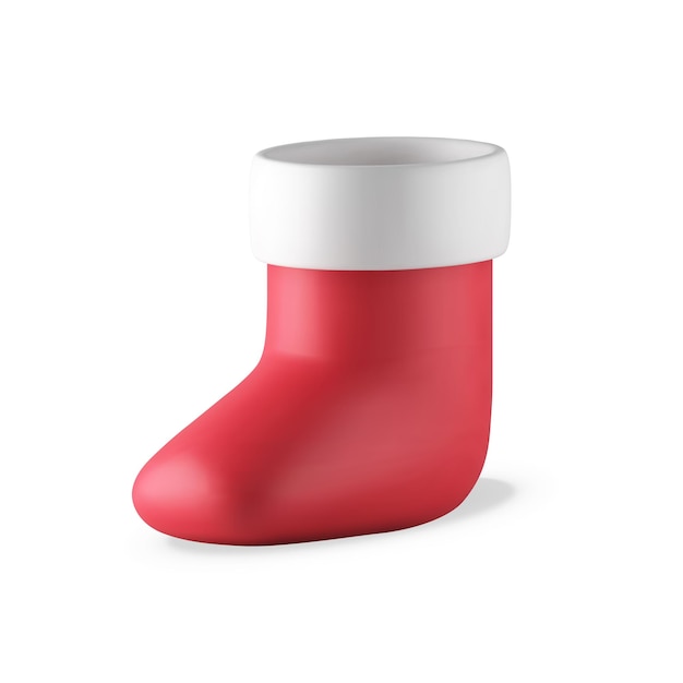 Traditional red Christmas sock for hanging and putting presents 3d template isometric design vector