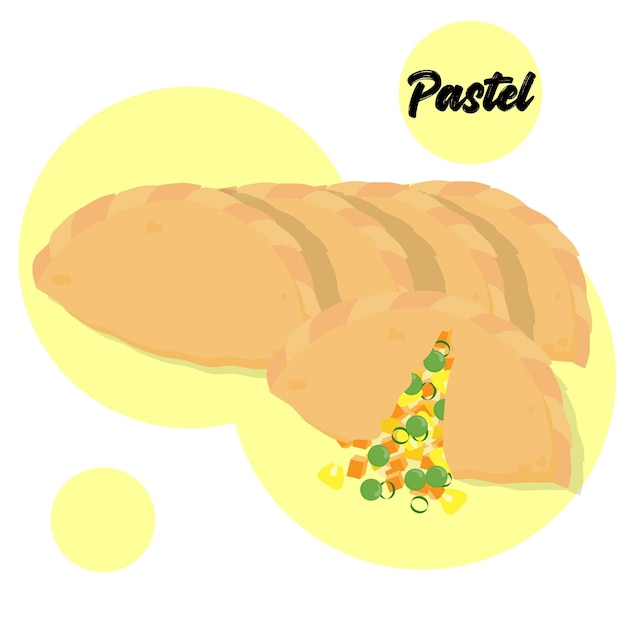 Traditional savory snack of Indonesia kue pastel or vegan empanadas. Isolated flat illustration