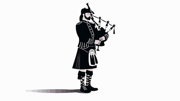 Vector traditional scottish bagpiper silhouette in highland dress performing