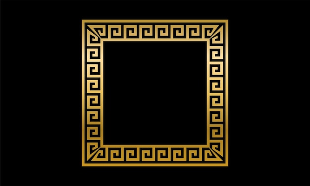 Traditional simple meander Golden saquare frame on the dark background Ancient Greek ornament