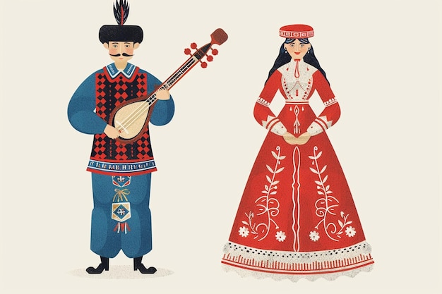 Vector traditional slavic attire characters