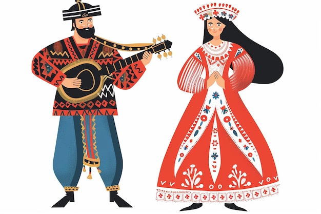 Vector traditional slavic attire characters