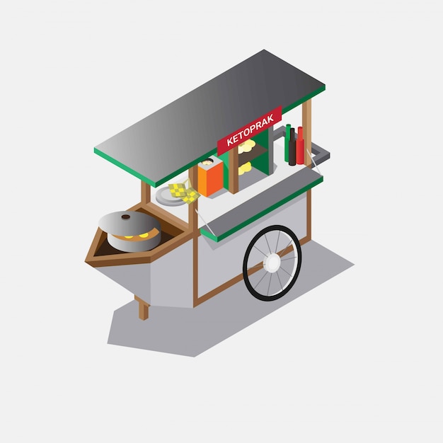 traditional street food ketoprak cart isometric  illustration