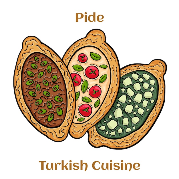 Traditional Turkish baked pide dish Middle Eastern snacks Turkish pizza Open pies with different maingame