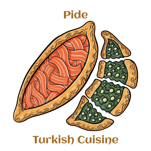 Traditional Turkish baked pide dish Middle Eastern snacks Turkish pizza Open pies with different maingame