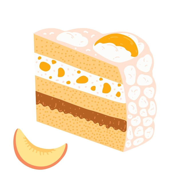 Traditional Uruguayan cake chaja in cartoon flat style Hand drawn vector illustration of sponge cake with peaches and caramel folk cuisine Latin America sweet