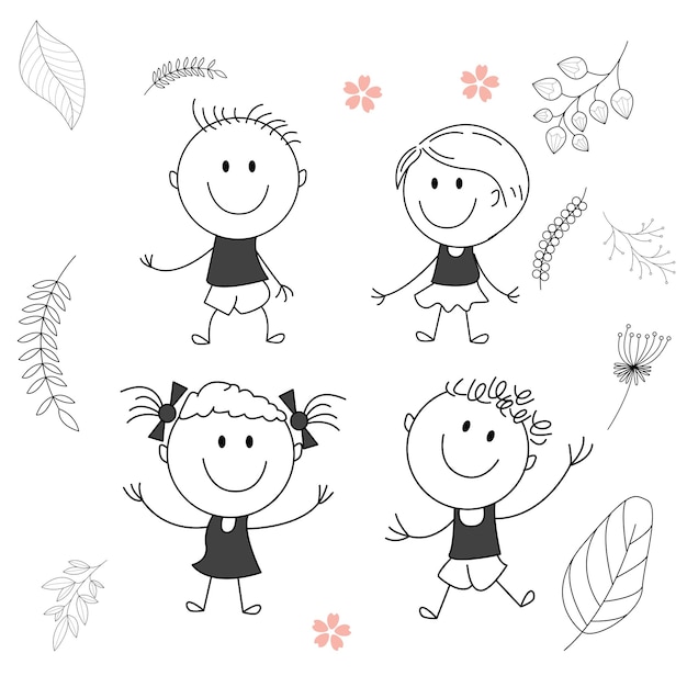 Traditional vector illustration of a child with a big smile child character