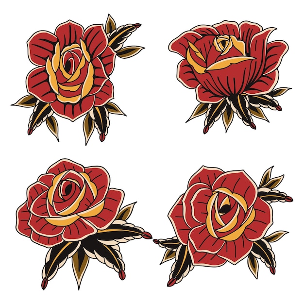 traditional vintage flower tattoo illustration