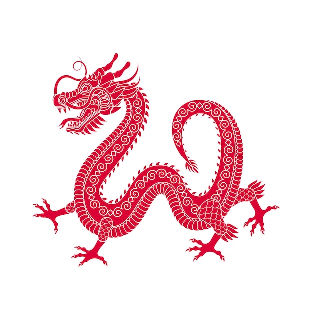 Traditional white red chinese dragon zodiac sign vector illustration