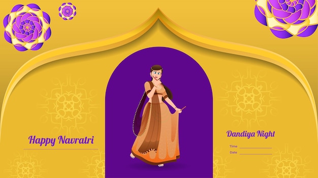 Traditionally dressed girl vector creative dandiya banner vector Happy Navratri