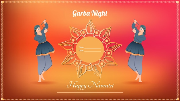 Traditionally dressed men with dandiya stick Happy Navratri vector banner