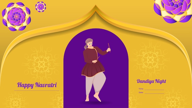 Traditionally dressed men with dandiya stick Happy Navratri vector