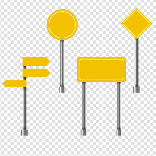 traffic Blank road signs set Empty yellow street signs Vector illustration