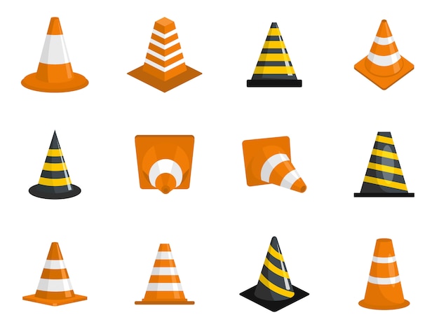 Traffic cone icons set