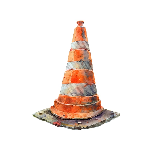 traffic cone vector illustration in watercolor style