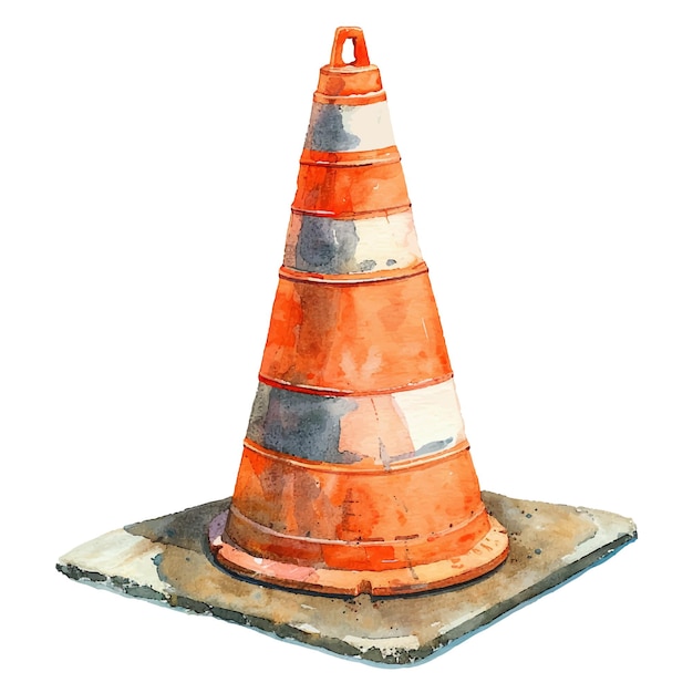 traffic cone vector illustration in watercolour style