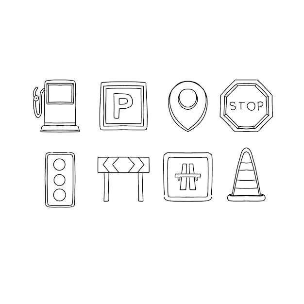 traffic hand drawn doodle illustrations vector set