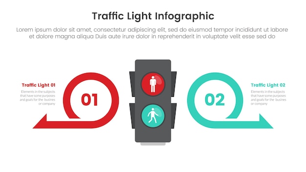 traffic light infographic template banner with creative arrow outline circle opposite direction with 3 point list information for slide presentation