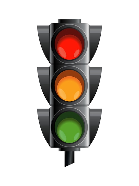 Traffic light with red, yellow and green color.