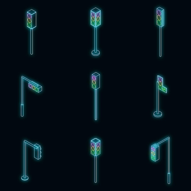 Traffic lights icon set vector neon