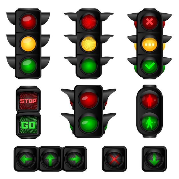 Traffic lights icons set. Cartoon set