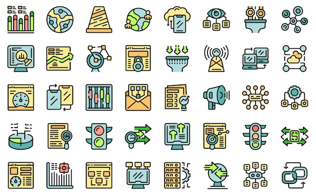 Traffic management icons set vector flat