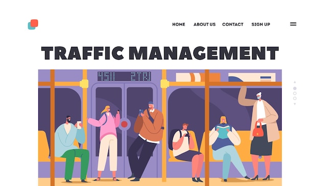 Traffic Management Landing Page Template Passengers in Metro People inside of Subway Train Underground Transport