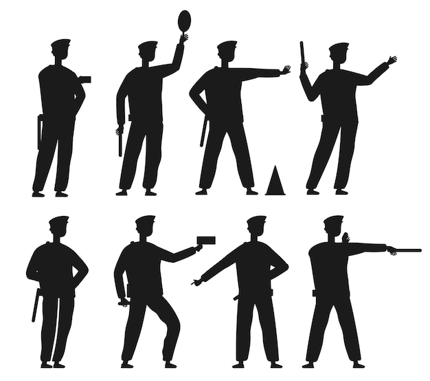 Traffic police road security traffic Vector Silhouettes