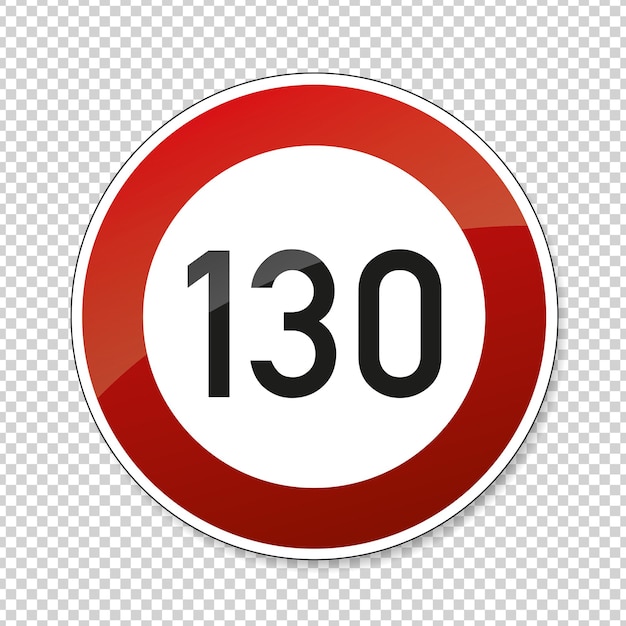 Traffic sign speed limit one hundred thirty German traffic sign restricting speed to 130 kilometers per hour on checked transparent background Vector illustration Eps 10 vector file