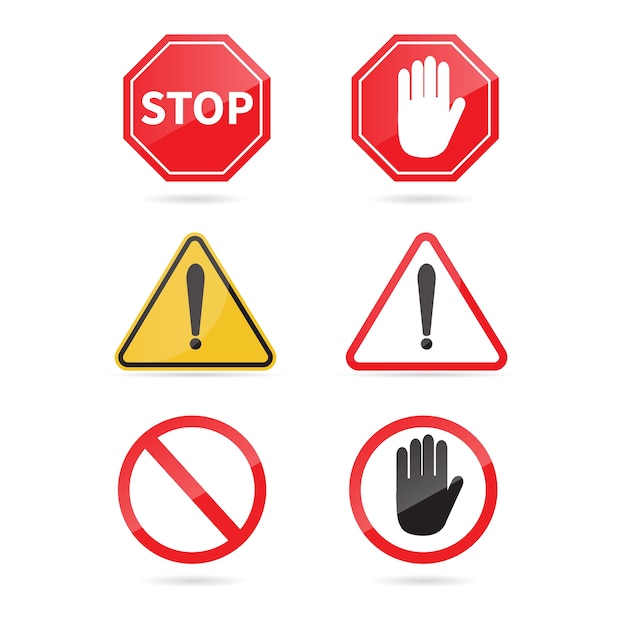 Traffic sign stop set. Warning sign.