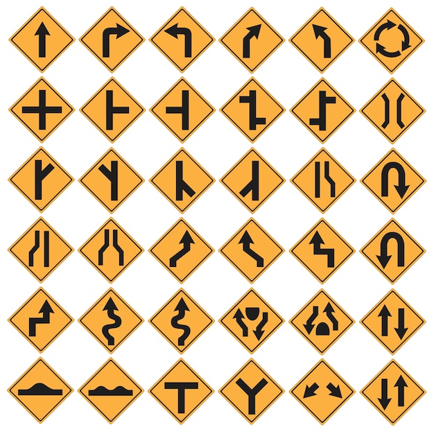 Traffic sign yellow black direction set