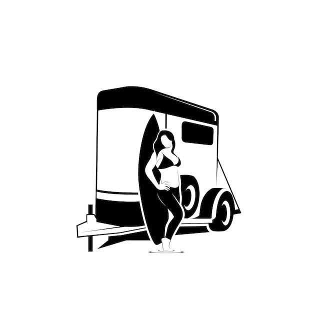 trailer and woman surfing logo