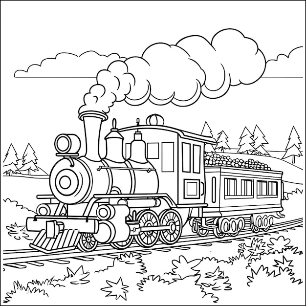 Vector train coloring page for kids train coloring page illustration