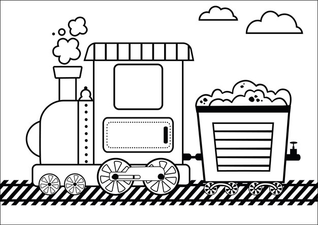 Train Coloring Page For Kids Vector Illustration