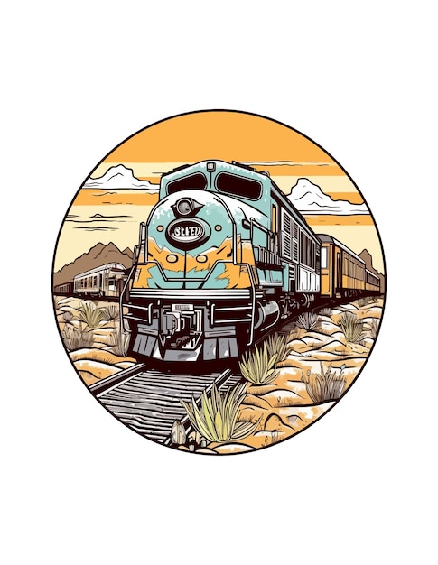 Train in front of a Desert Handdrawn illustration Train Handdrawn illustration design