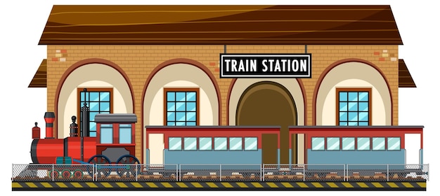 Train station scene with steam locomotive