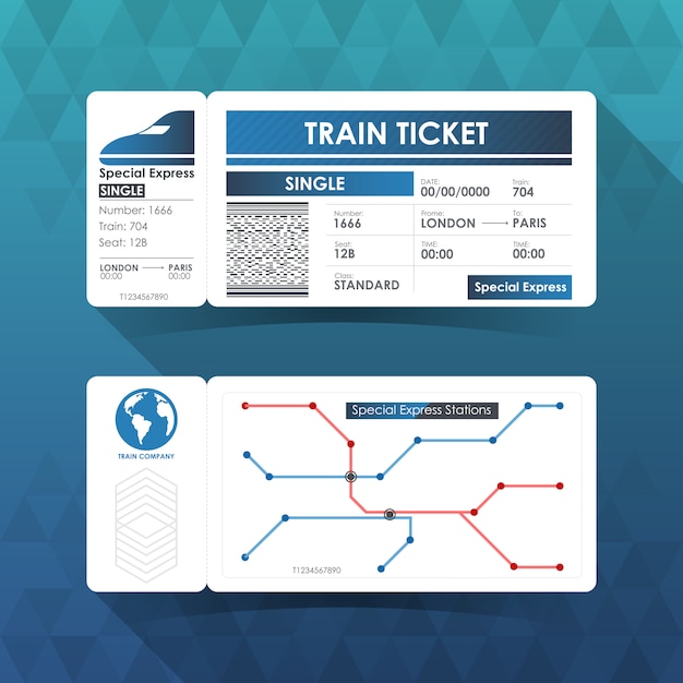 Train Ticket Card, Element Design with Blue Color.