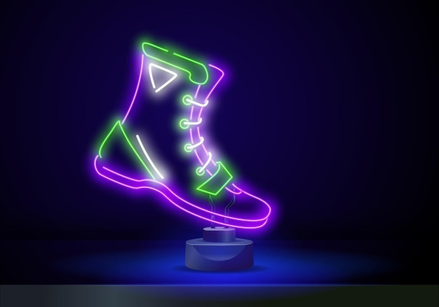 Trainers neon sign stylish footwear design for sports workout glowing neon sneaker icon stock vector