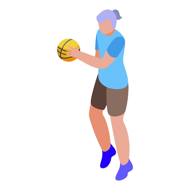 Training basketball play icon isometric vector Senior woman