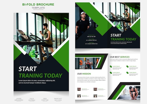 Training BiFold Brochure design template and modern fashion gym center bifold brochure design