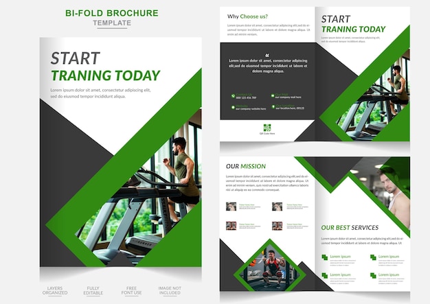 Training BiFold Brochure design template and modern fashion gym center bifold brochure design