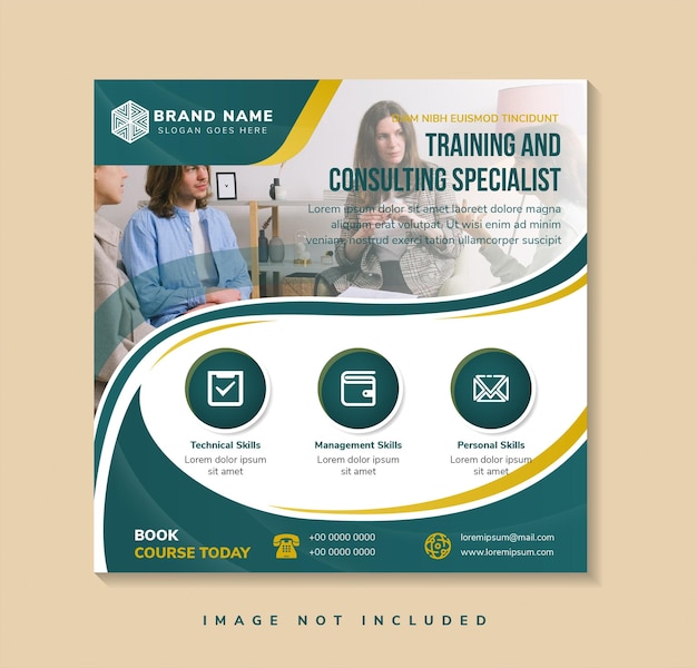 training and consulting specialist social media post template design with image and text placement