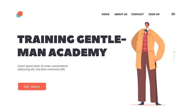 Training Gentleman Academy Landing Page Template Confident Man of Nineteenth Century English or French Aristocrat