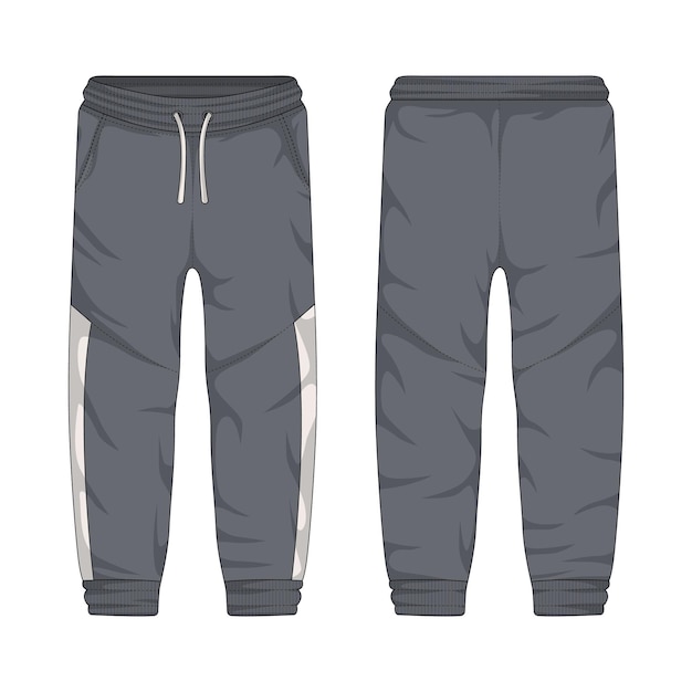 Vector training pants mockup front and back view casual trousers vector illustration