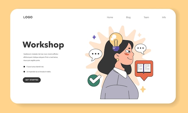 Training workshop web banner or landing page interactive training process professional development