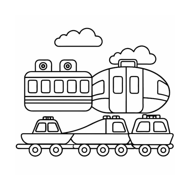 Vector trains coloring pages for kids book