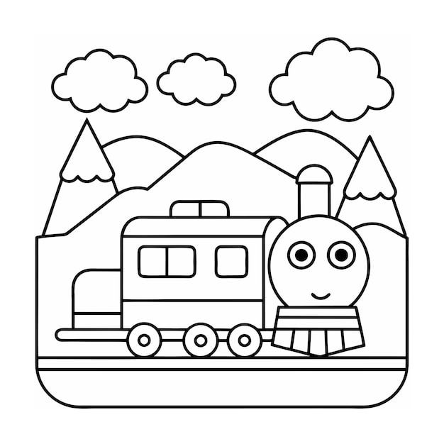 Vector trains coloring pages for kids book